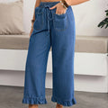 new arrivals: plus size women's elastic waist drawstring ruffle straight-leg jeans for , , and european & american markets