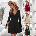 Women's fall/winter a-line dress solid color bodycon mini dress long sleeve dress