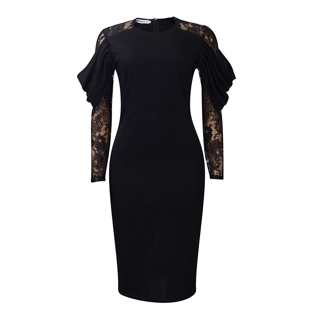 D443 european and american foreign trade women's clothing cross-border new arrival fashionable elegant lace patchwork slim sexy ol african dress