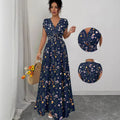european and american cross-border new summer v-neck french floral print bodycon dress