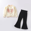 Girls' knitted sweater two-piece set -  autumn/winter new collection - baby girl heart print korean style cardigan and knit sweater set