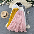 K-style high waist pleated lace skirt women's summer a-line casual large swing work clothingelegant long skirt multi-color