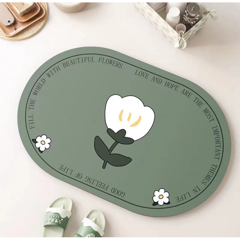 Daisy diatomaceous earth bath mat - absorbent, non-slip, quick-drying floor mat for home bathroom, toilet, and entryway