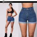 e-commerce   european and american new summer women's denim shorts sexy high-waisted rolled hem hot pants