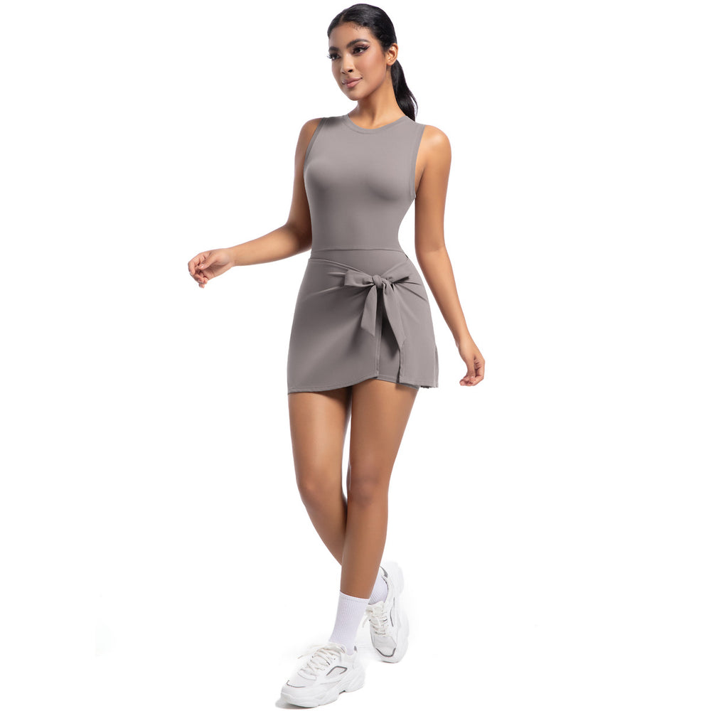 European and american new backless nude feel yoga bodysuit tennis skirt outdoor sports running skirt women's fitness bodysuit