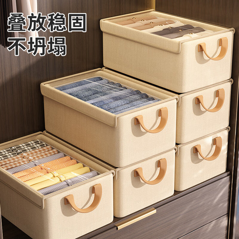 Clothes storage box Household wardrobe Foldable fabric finishing box for clothes and pants Large capacity storage basket with lid