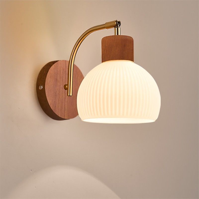 Walnut wall lamp - nordic style pull chain switch, natural wood finish, rotatable, modern minimalist solid wood bedside lamp for bedroom and living room