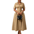 D639 european and american cross-border foreign trade  new lapel short-sleeved high waist lapel large swing mid-length foreign trade dress