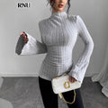 Fashion cross-border  spring new arrival pit half turtleneck silm elegant women's inner bell sleeve bottom shirt