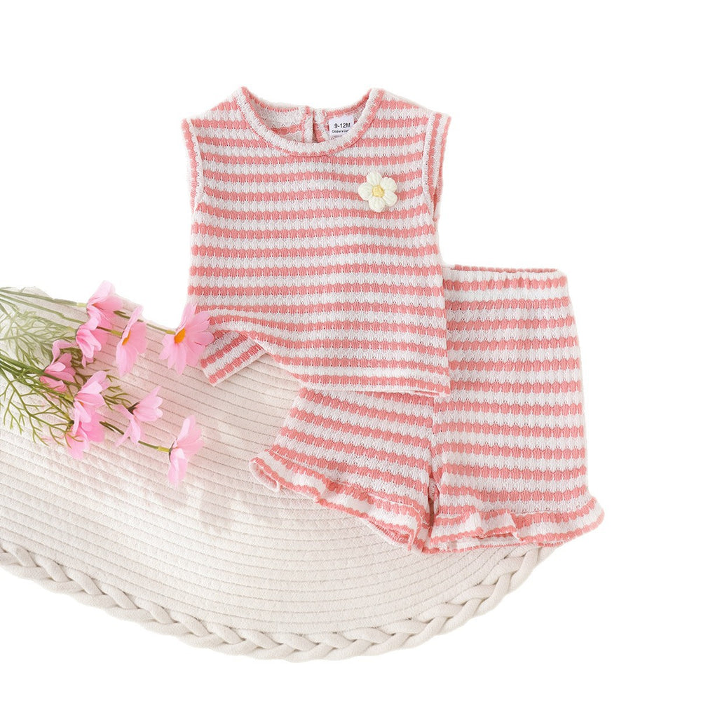 Baby clothing kids set children outfit pink short-sleeved t-shirt shortstwo-piece set