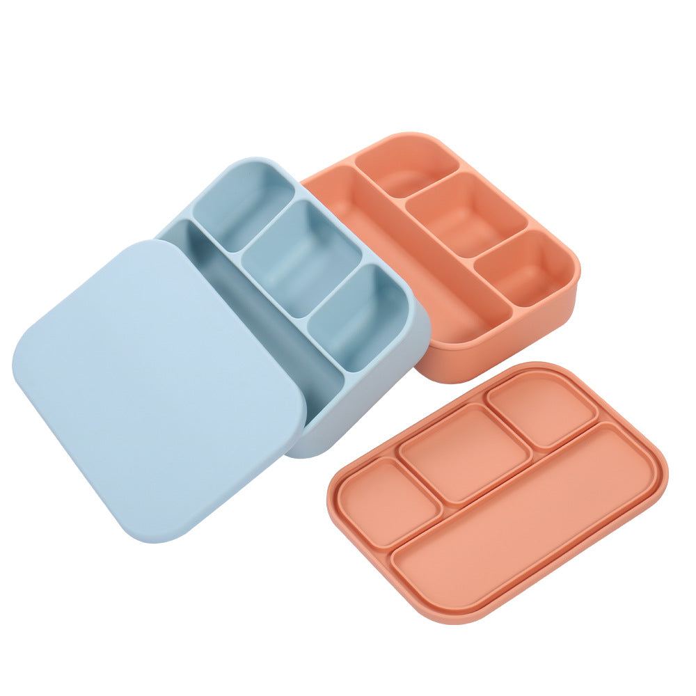 New 4-point food-grade silicone lunch box, microwave oven heating lunch box, refrigerator storage box, student bento box