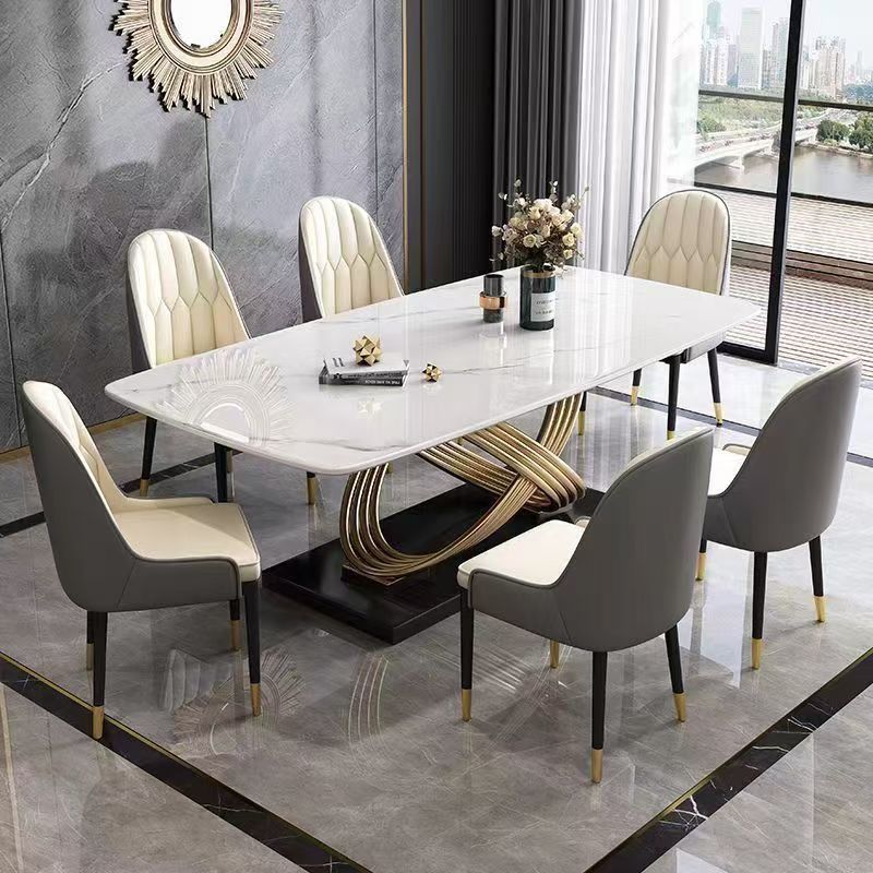 Italian-style sintered stone dining table and chairs set - modern luxury rectangular dining table for small spaces
