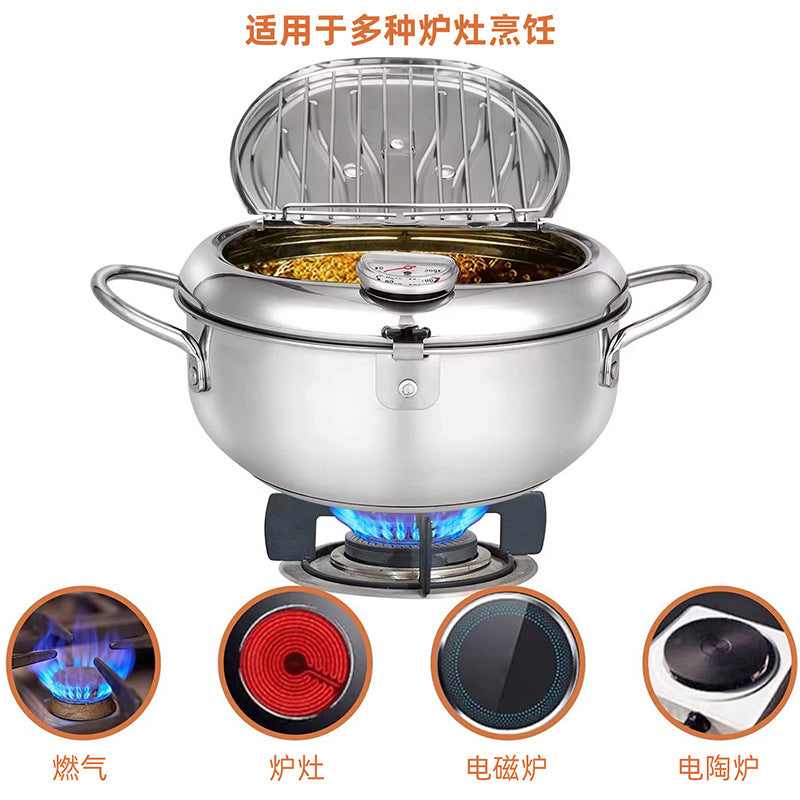 Thickened compound bottom 304 stainless steel tempura fryer with oil filter japanesefor home temperature controlled non-stick small fryer