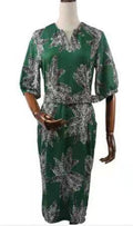 African clothing plus size women's leopard print dress slim fit bodycon midi dress with belt and ruffle sleeves