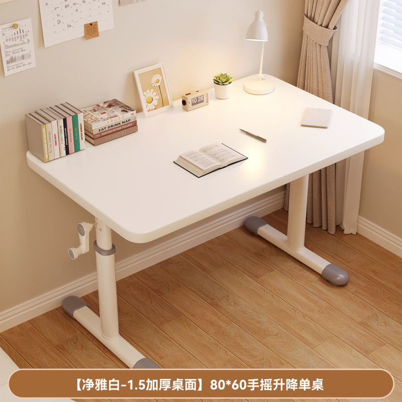 Hand-crank adjustable desk, thickened study table, bedroom study room complete computer desk set, adjustable wooden children's desk and chair set