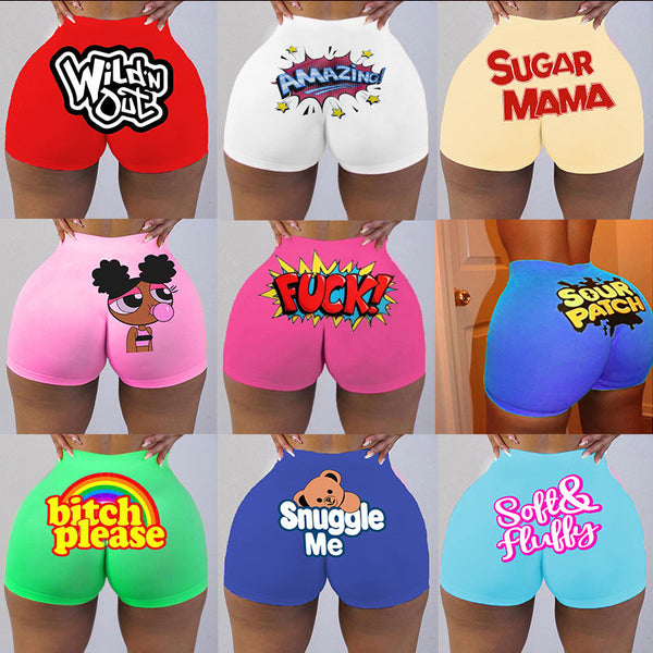Cross-border hot-selling letter hip lift fitness sports and leisure European and American style women's shorts