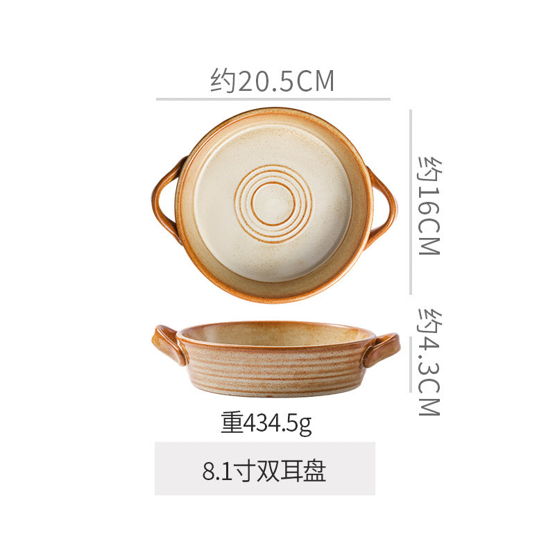 Retro stoneware ceramic tableware restaurant hotel stylish thread western food steak plate for home high-looking deep plate soup plate