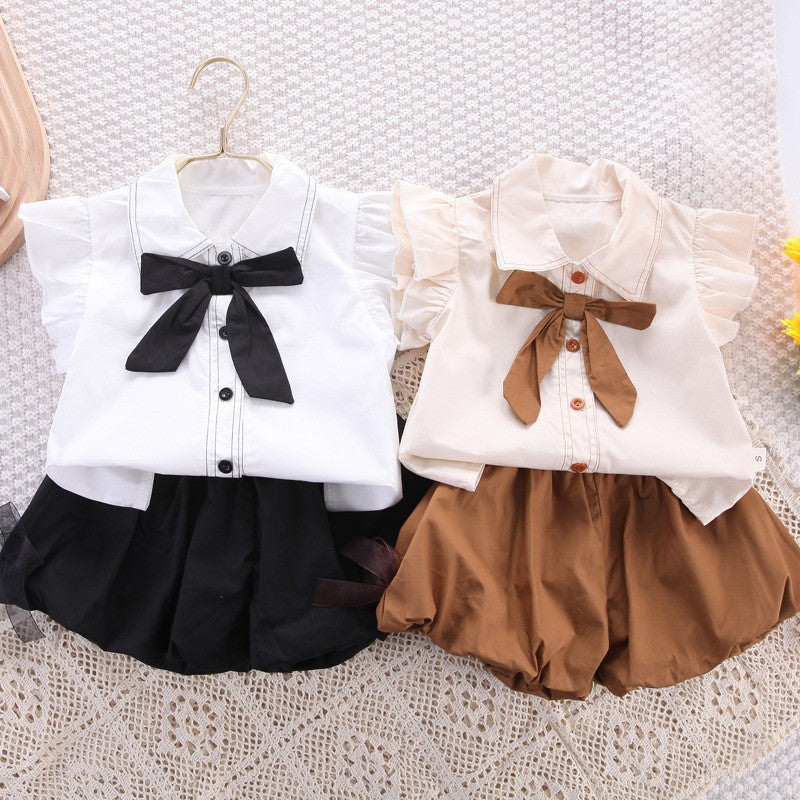 Girls' trendy outfit set -  summer new arrival: flutter sleeve blouse & tulip pants - chic two-piece set