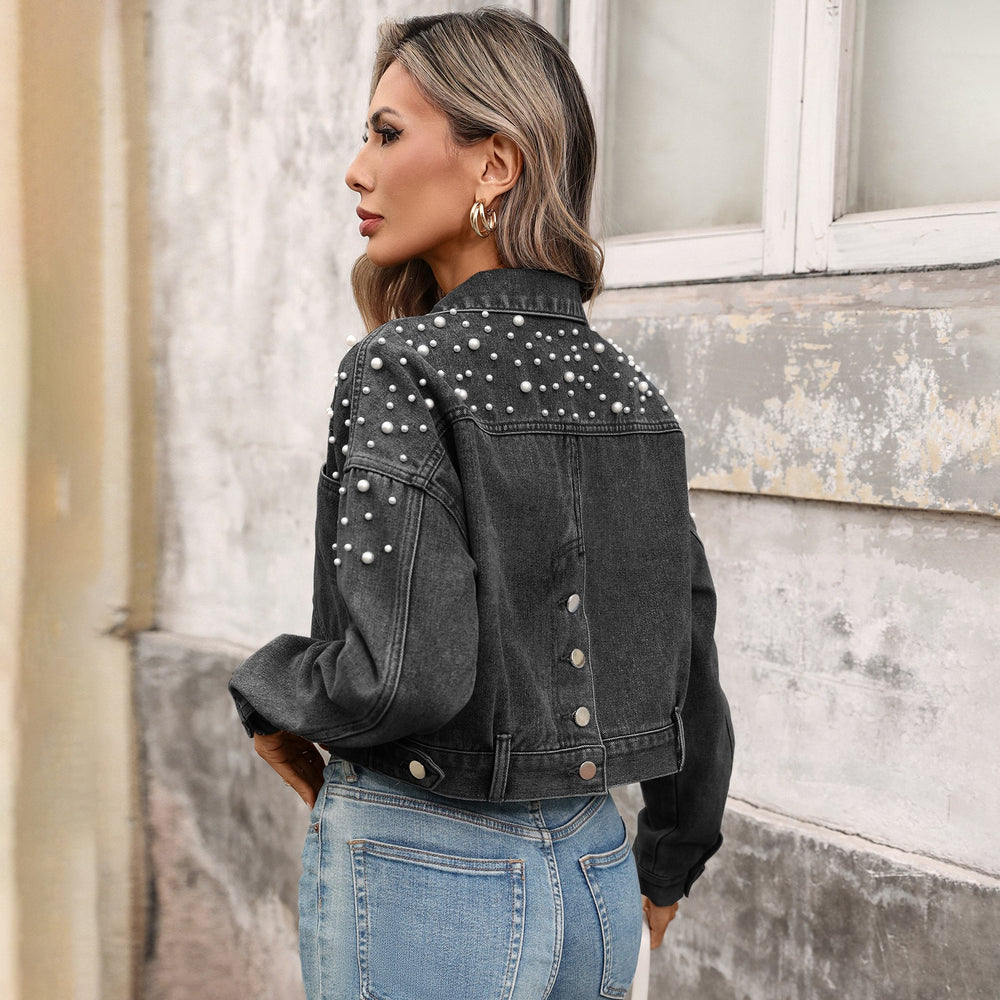 European and american cross-border e-commerce  spring new beaded loose slimming casual short denim top jacket for women