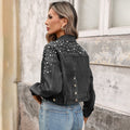 European and american cross-border e-commerce  spring new beaded loose slimming casual short denim top jacket for women