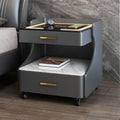 Italian smart bedside table minimalist modern leather bedroom wireless charging popular minimalist storage cabinet high-end rock slab