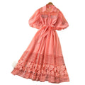 new yellow hollow-out lace-up short sleeve dress - women's summer korean style french chic elegant a-line dress