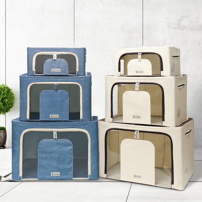 Household thickened Oxford cloth storage box Fabric foldable clothing quilt toy makeup dust-proof steel frame Baina box