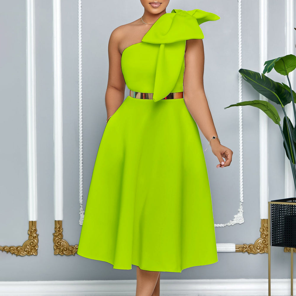 D513  plus size women's summer new fashion one-shoulder bow banquet dress african maxi dress