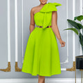D513  plus size women's summer new fashion one-shoulder bow banquet dress african maxi dress