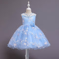 New princess dress for kids, sleeveless printed princess gown, girls' white dress, flower girl dress - in stock