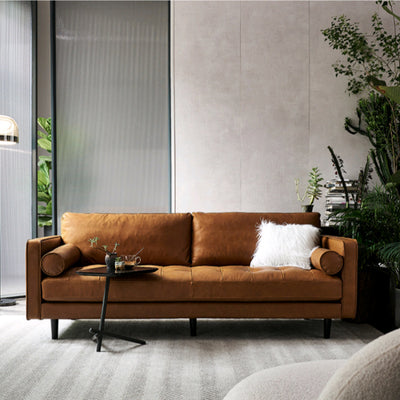 Retro oil wax full genuine leather sofa first layer cowhide casual small apartment straight row three-person slot scandinavian style american style living room
