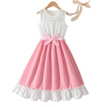 summergirldress sleeveless vest patchwork pink a-line skirt fungus edge hem kids long skirt