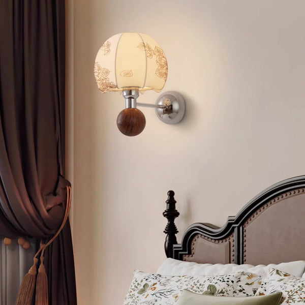 French retro living room wall lamp medieval Nanyang style fabric living room main lamp wabi sandy wind walnut bedroom bedside lamp