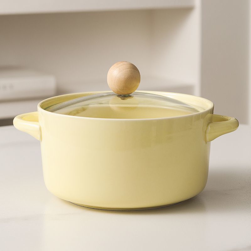 Ins cream yellow bear instant noodle bowl with lid dormitory student instant noodle bowl salad bowl double ear soup bowl tableware