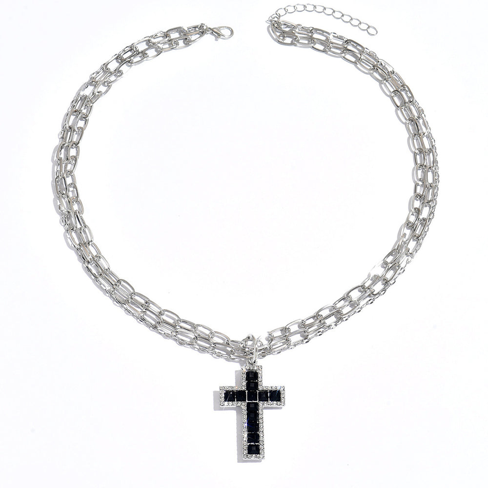 Cross pendant wholesale european and american cross-border dark necklace personalized punk diamond multi-layer combination chain clavicle chain