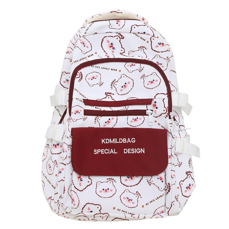 New cute bear schoolbag female Korean version college style backpack junior high school student high school student large capacity schoolbag simple style