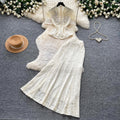 French style beaded v-neck lace two-piece set - women's summer high-end slim-fit elegant outfit