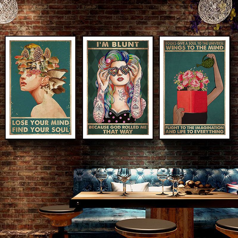 Bar decoration painting retro music dining bar restaurant KTV box hanging painting cafe clear bar abstract beautiful woman mural