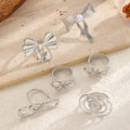 Wholesale 3d bow ring set - european & american cross-border, light luxury, niche design, geometric hollow-out, stackable knuckle rings