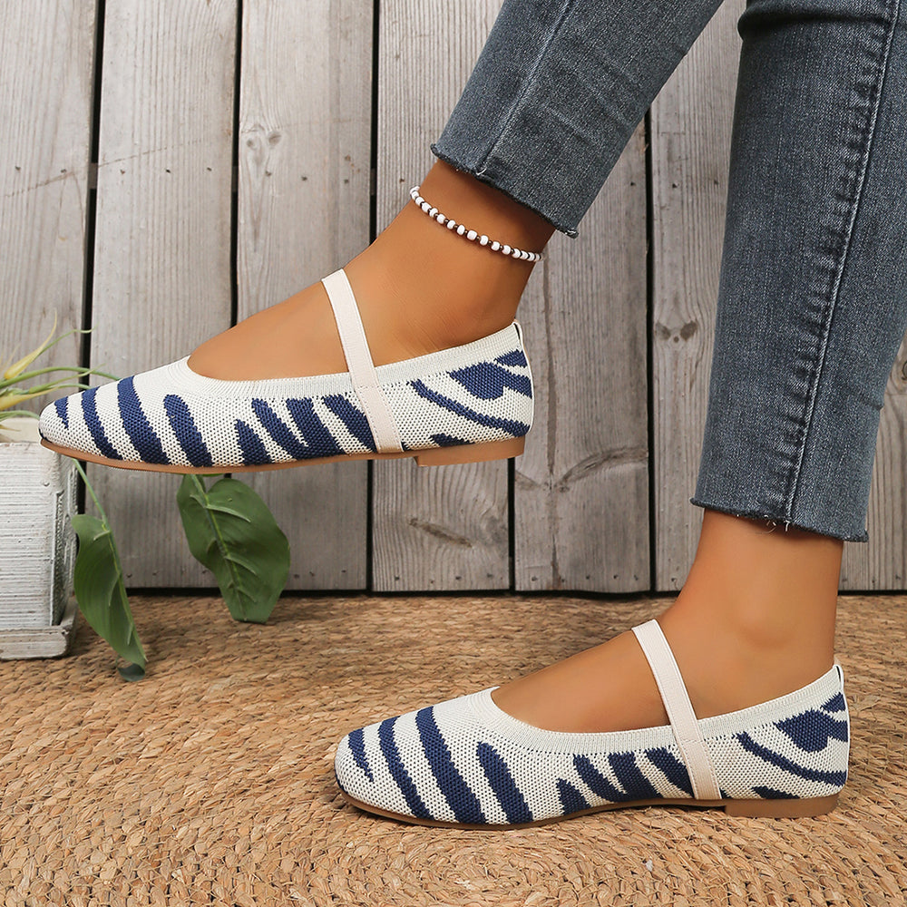 Amazon spring/summer new arrivals: european and american style plus size square toe flat striped knit loafers - wholesale