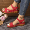 foreign trade new arrival wedge thick-soled sandals for women cross-border large size one-piece strap fish mouth velcro beach sandals