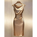 European and american cross-border women's summer new french elegant fashion satin sleeveless slim-fit midi dress
