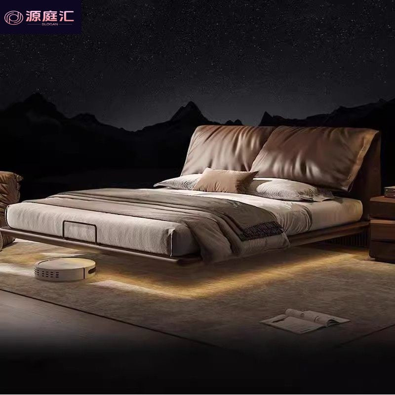 Italian accessible luxury bed master bedroom elephant ears genuine leather bed master bedroom luxury elegant accessible luxury suspended storage double bed
