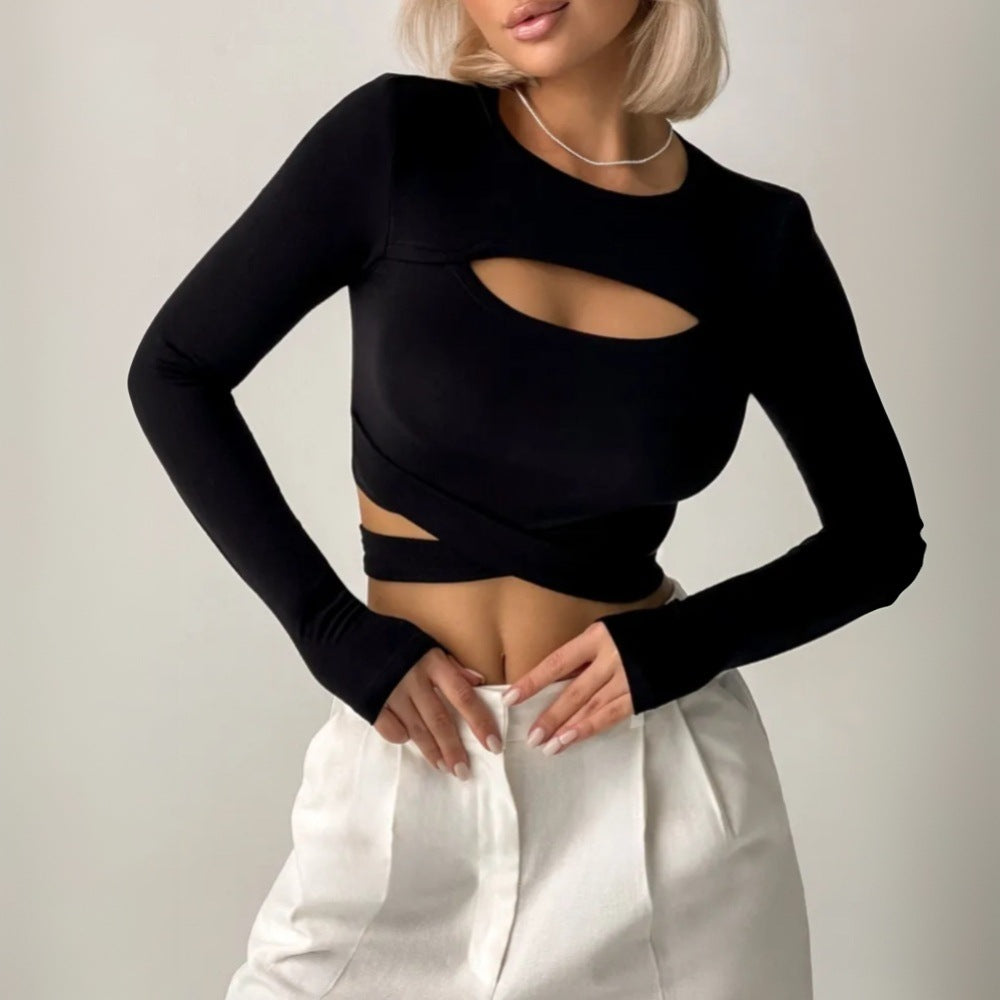Amazon cross-border women's instrendy style fake two-piece t-shirt  spring and summer new style silm navel-baring shorttops