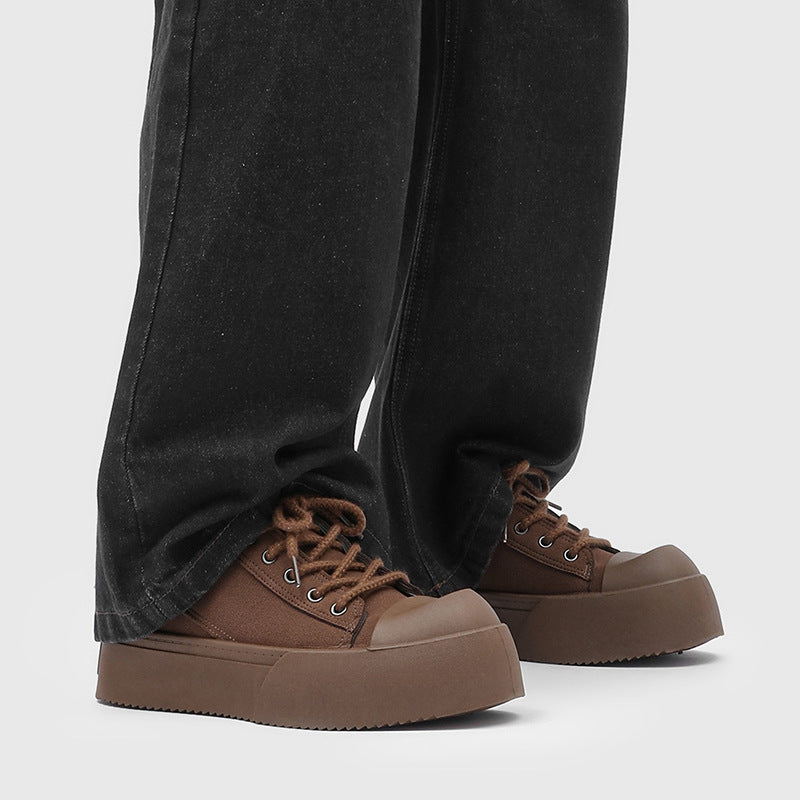 Mickey mouse chunky sneakers - 2026 spring collection - new platform height increasing casual derby shoes - brown retro american style athletic skate shoes