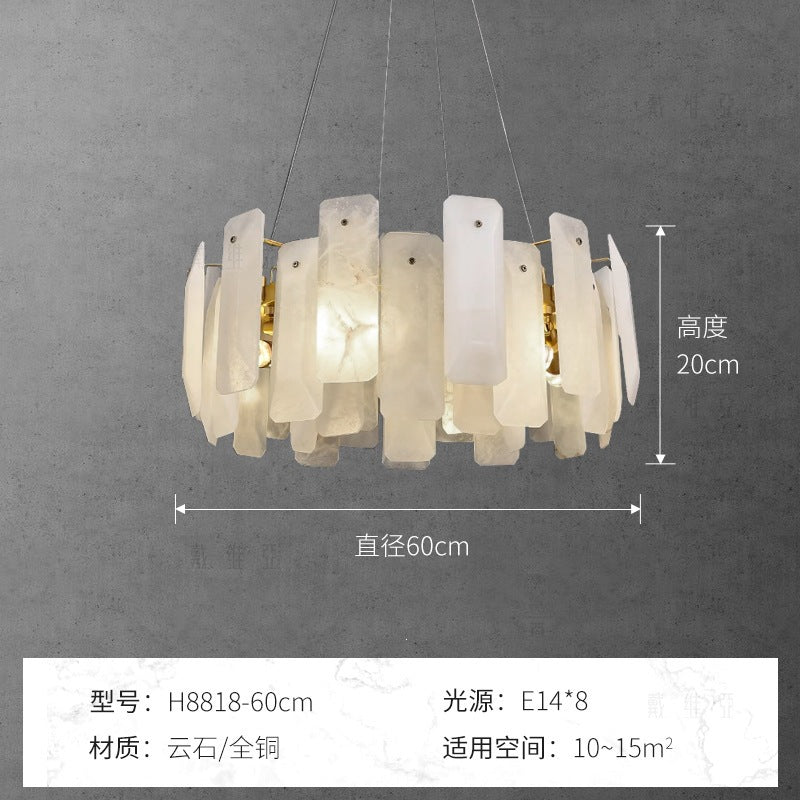 Modern minimalist spanish natural cloud marble translucent living room cross-border all-copper spanish cloud marble chandelier