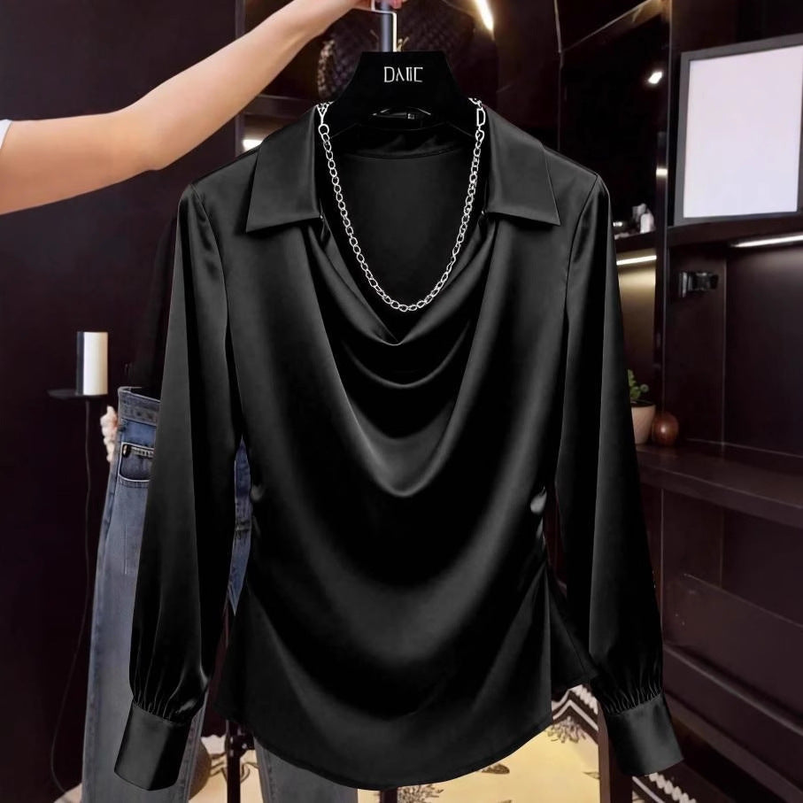 Ready-to-ship  elegant and minimalist blouse for independent e-commerce stores, , , and foreign trade - deep v-neck women's top