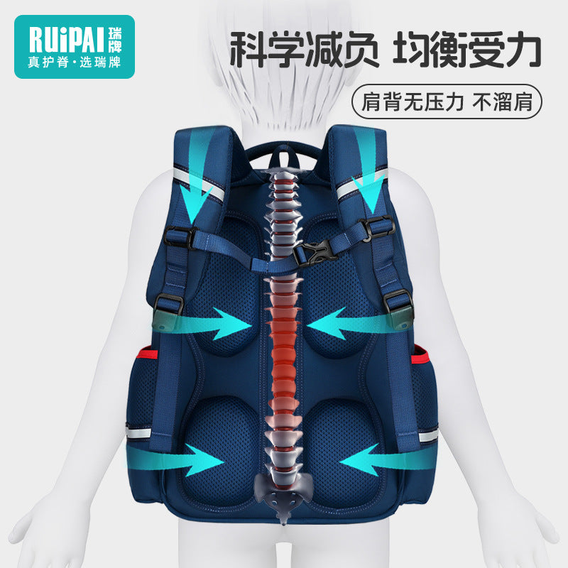 Rui brand schoolbag for primary school students in grades 3-6, ultra-lightweight burden reduction, water-proof children's spine school bag, backpack.