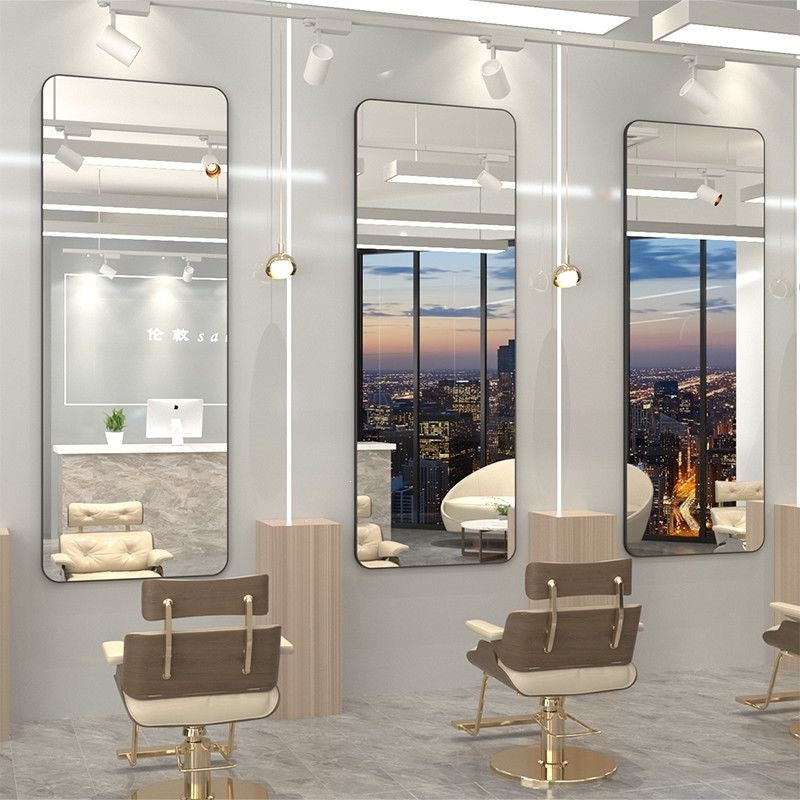 Influencer-approved hair salon mirror - barber shop styling mirror - minimalist, drill-free wall mount - professional salon mirror