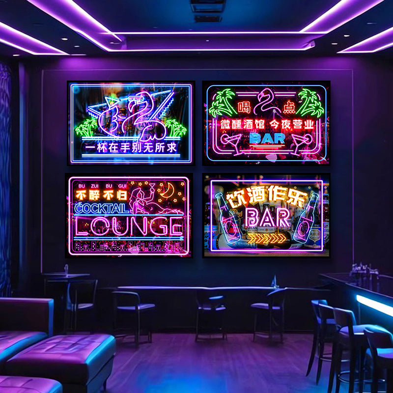 Bar wall decoration painting clear led neon lights luminous characters hanging paintings BBQ shop KTV box pub with lights painting